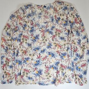 Old Navy Blouse Womens Large‎ White Blue Pink Floral Feminine Cottagecore Top
